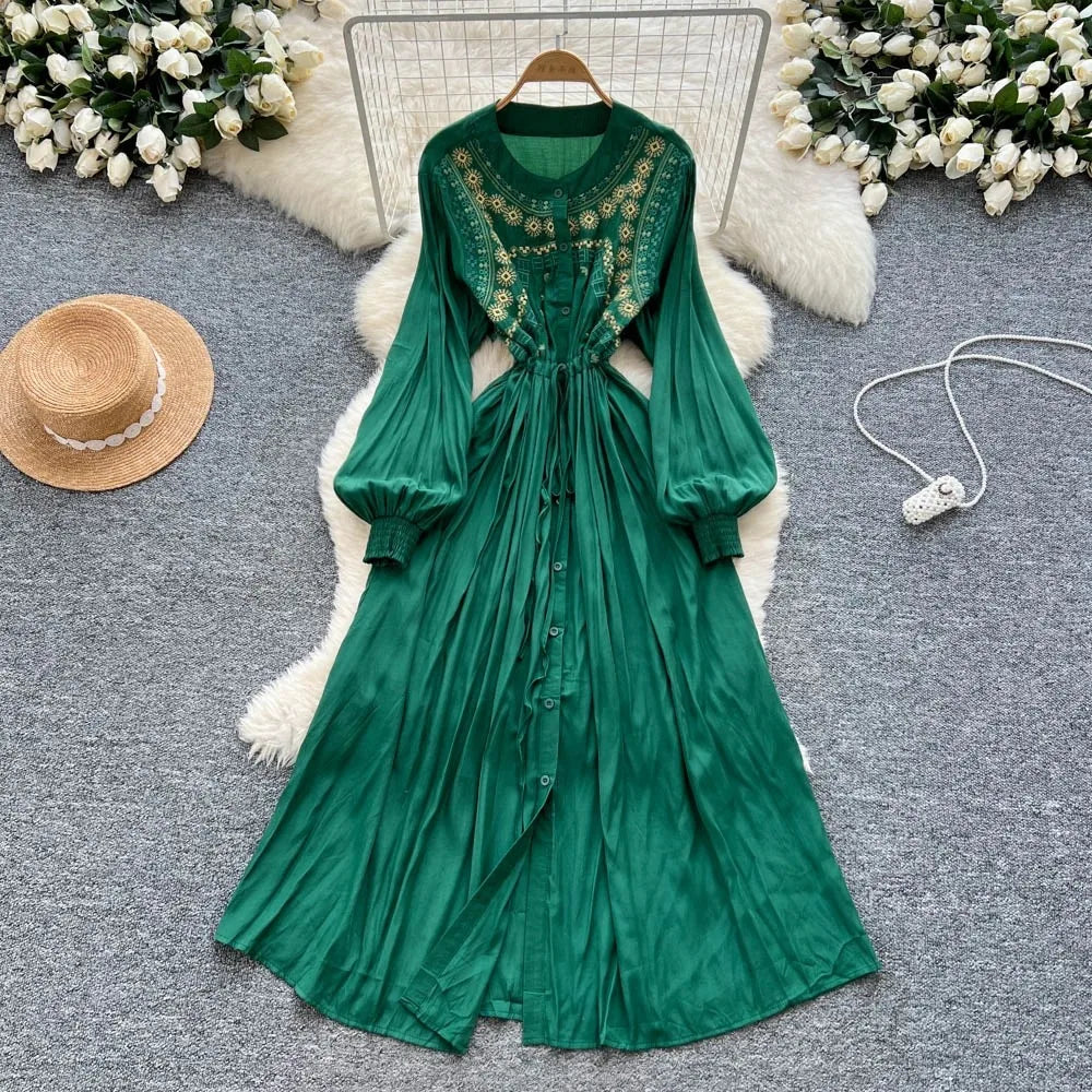 emerald green embroidered dress Lush Emerald Embroidered Dress L / Green