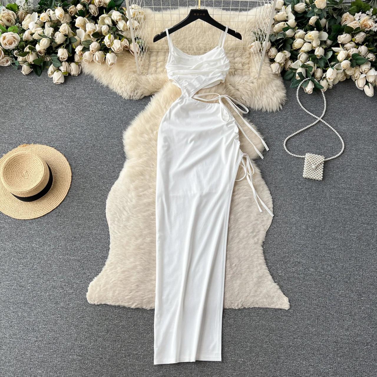 white ruched slip dress White Solid Ruched Slip Maxi Dress