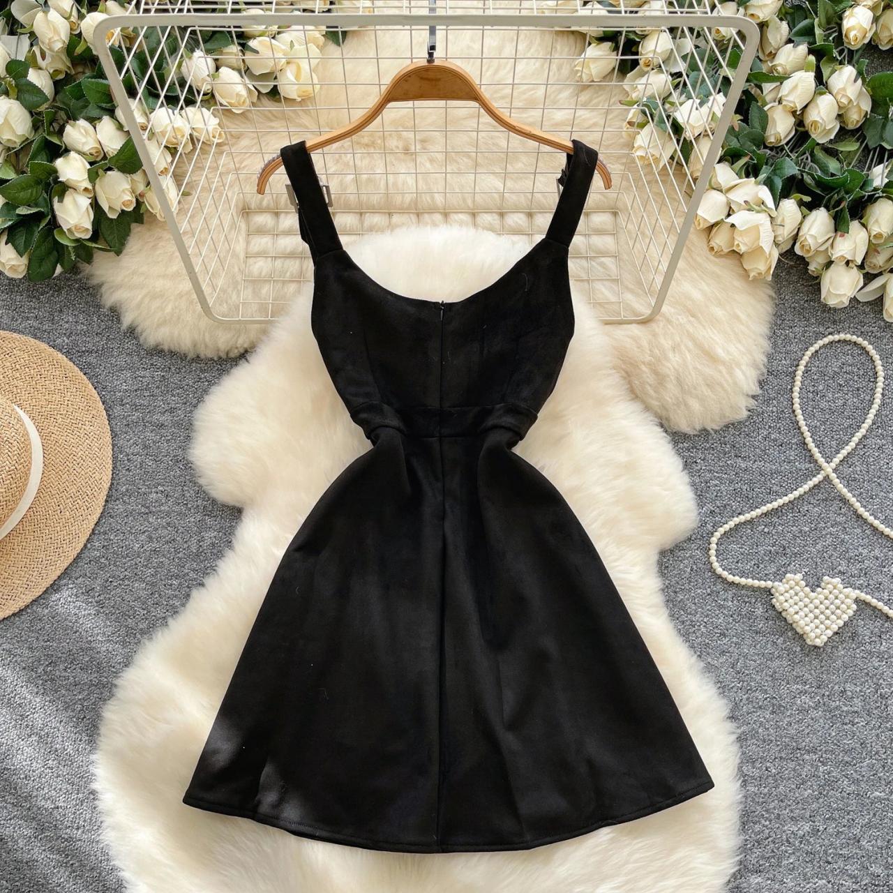 black suede mini dress Sleeveless Suede Dress L