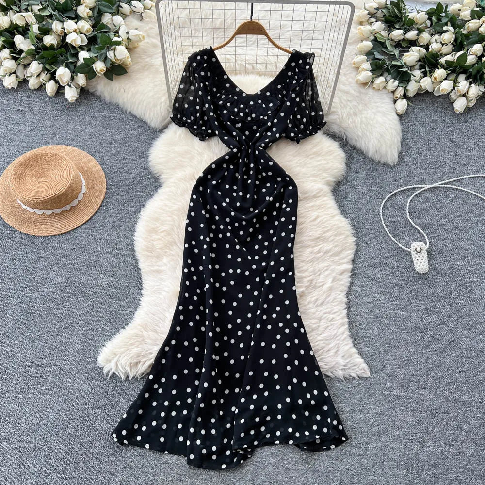 Burgundy Polka Dot Maxi Dress With Ruffle Sleeves