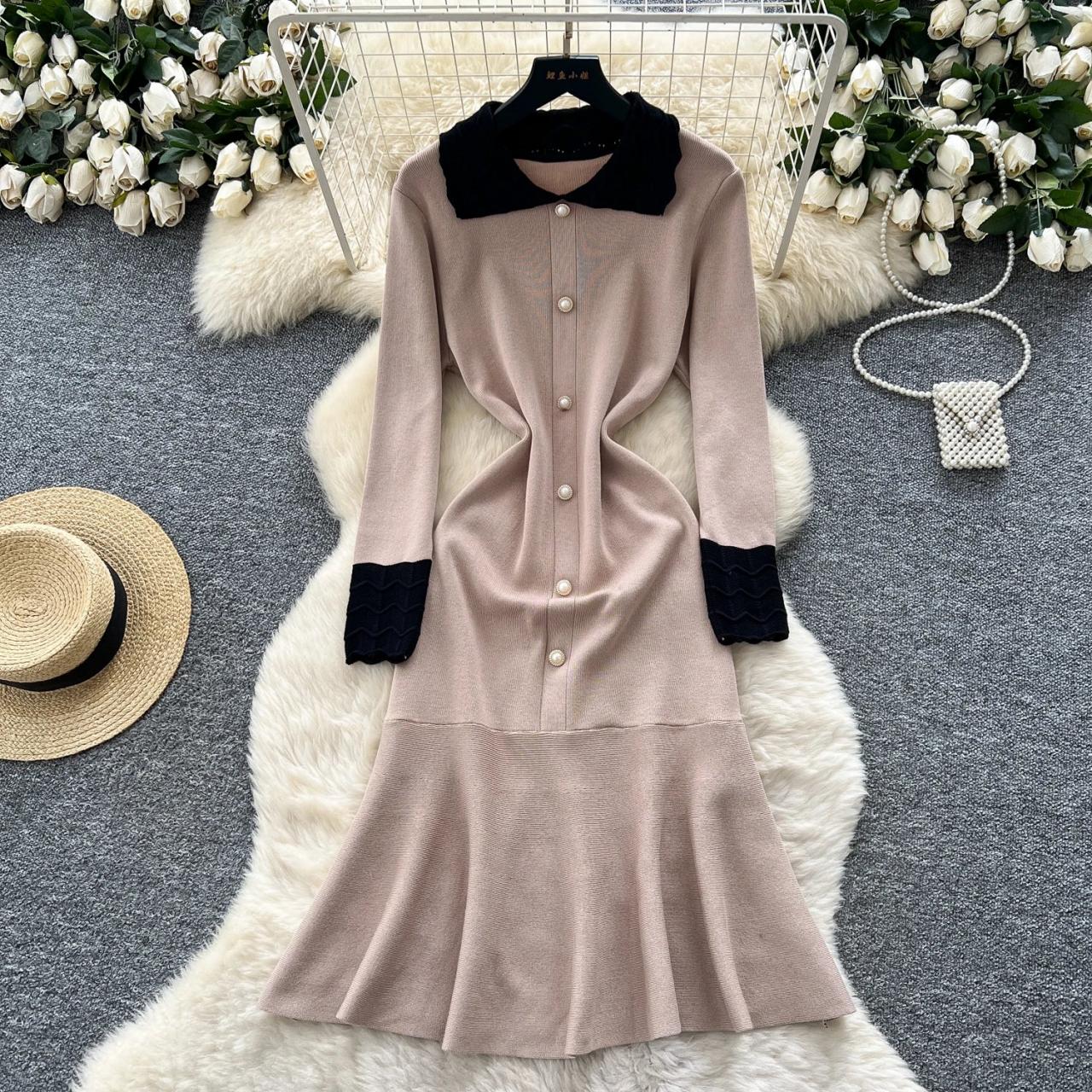 sheer knit long sleeve dress Black Sheer Knit Mock Neck Dress main image 1