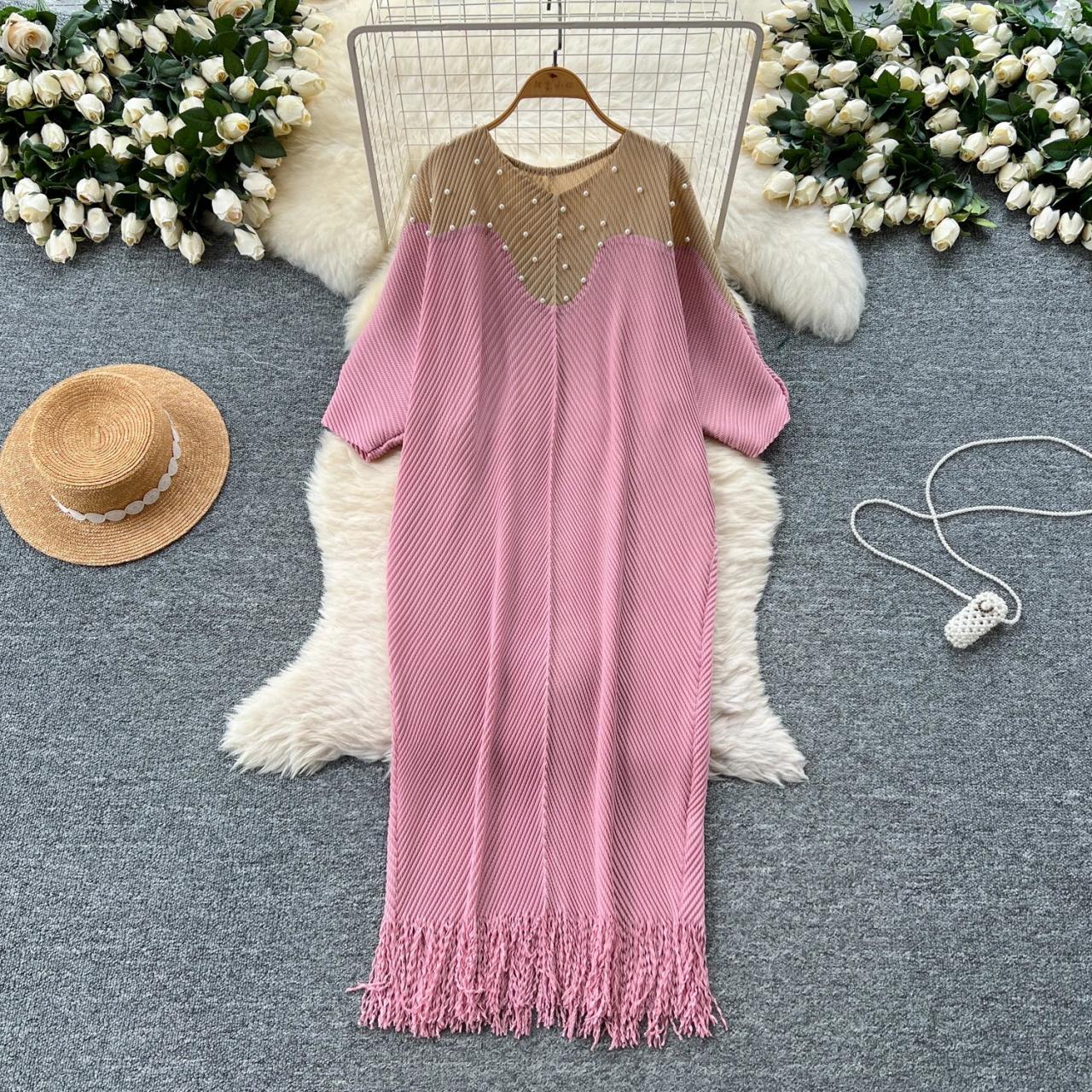 pink beaded fringe dress Trendy, Chic Women's Clothing Boutique Fore Collection Hot Pink Halter Neck Mini Dress for Women, Size S Lane 201