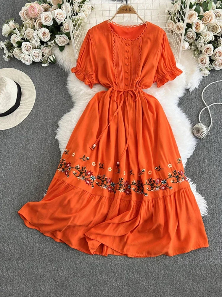red embroidered midi dress Embroidered Midi Dress - Lobsters | Dresses main image 0