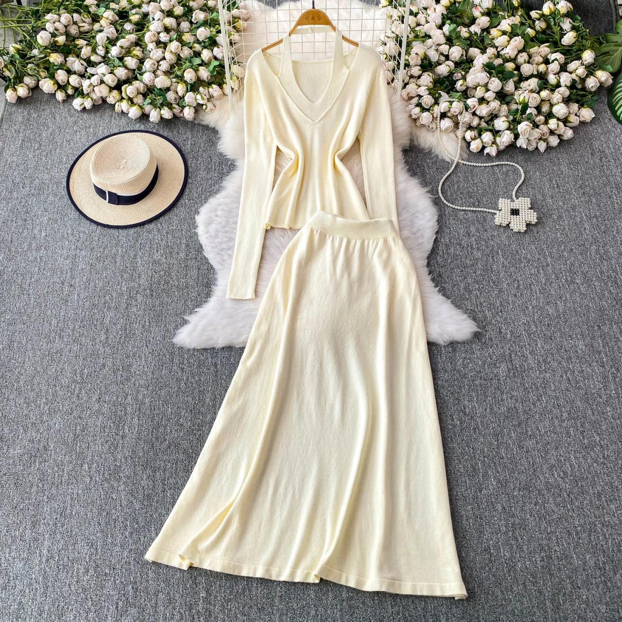 long sleeve fit and flare midi dress Gray Wool Fit and Flare Midi Dress – Long Sleeve V Neck Dress 5457 Gray / L main image 1