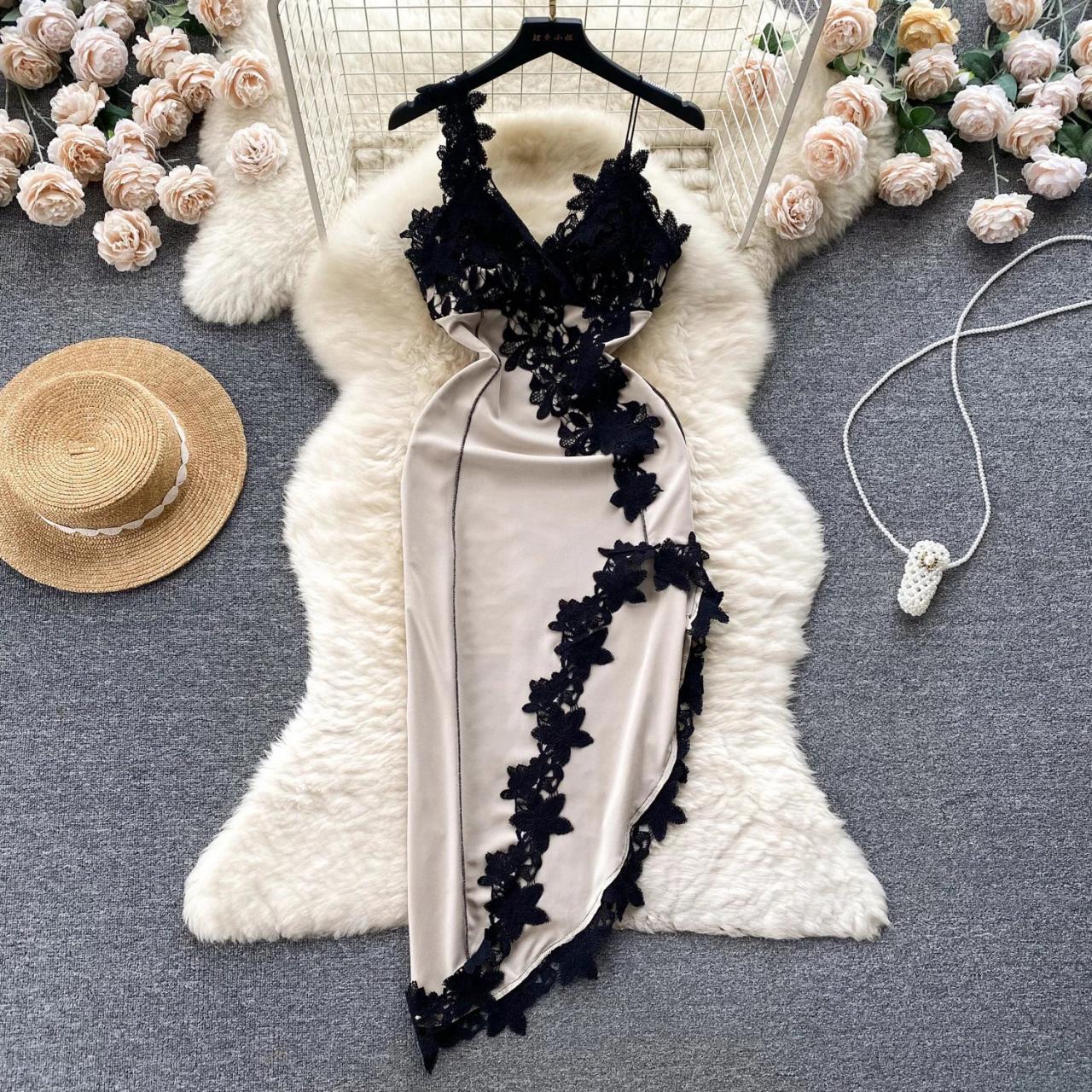champagne dress with black lace Black & Champagne colored wedding dress by CocoMelody