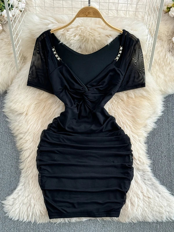 black ruched mesh bodycon dress boohoo Women's Square Neck Ruched Mesh Midaxi Dress in Black