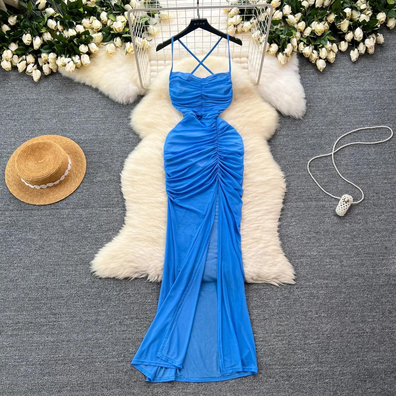 ruched strappy dress Strappy Sheer Panel Draped Front Ruched Maxi Dress In Yellow | EGO US