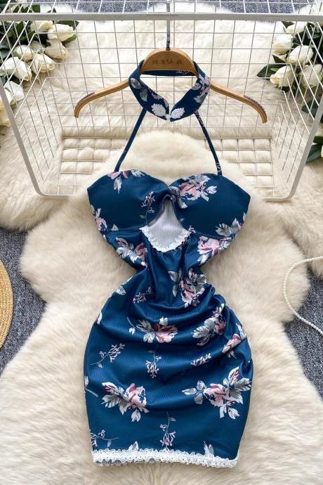 Sky Blue Lace Satin Short Mini A Line Backless Homecoming Dresses - Swimwear  And Bikinis | Luulla